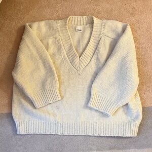 Babaa Cream Knit V-Neck Pullover